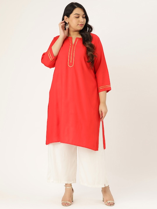 Sztori Women Plus Size Solid Straight Kurta with Gotta Patti Work