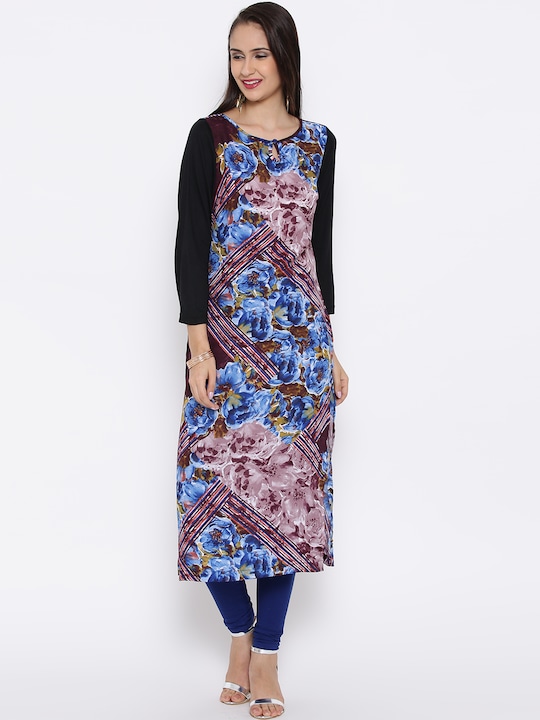 Rain & Rainbow Women Floral Printed Straight Kurta