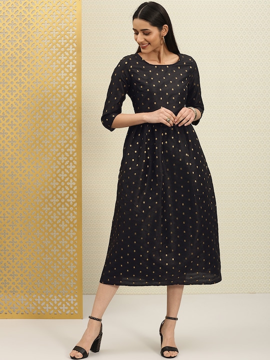 House of Pataudi Women Embroidered Fit and Flare Dress