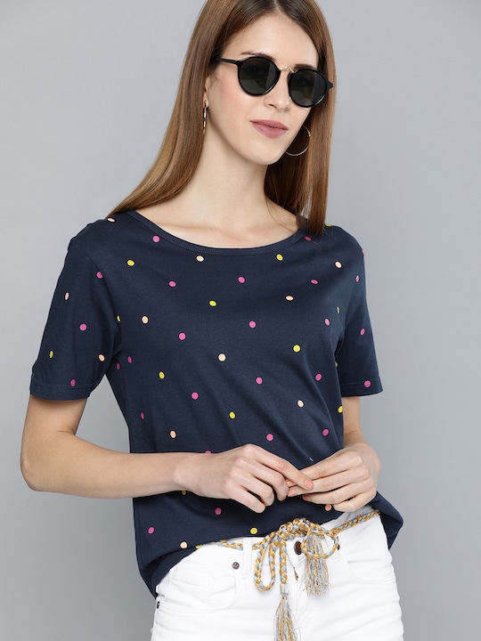 HERE&NOW Women Printed Round Neck Pure Cotton T-shirt