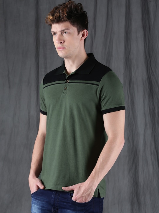 WROGN Men Solid Slim Fit Solid Polo Pure Cotton T-shirt