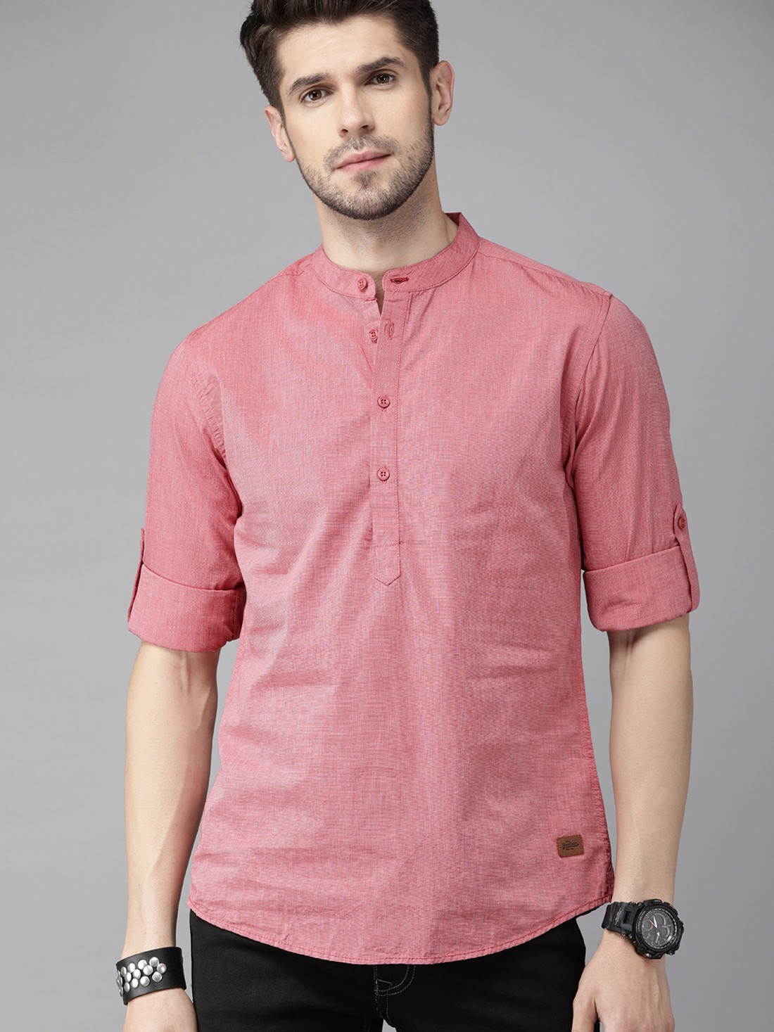 Roadster Men Solid Mandarin Collar Casual Shirt