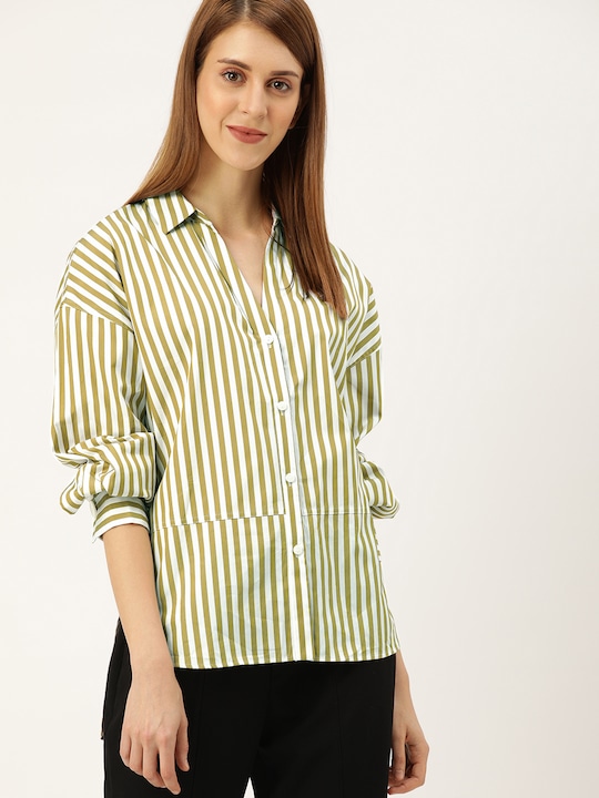 MANGO Women Regular Fit Striped Casual Shirt