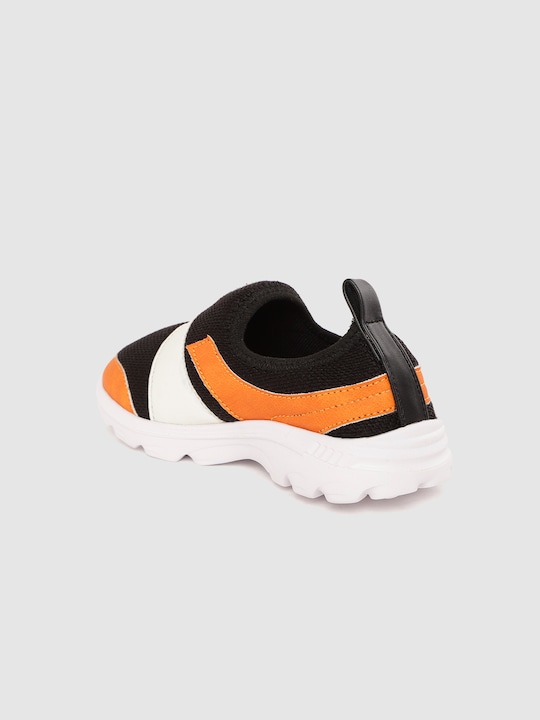 YK Boys Black & Orange Colourblocked Slip-On Sneakers