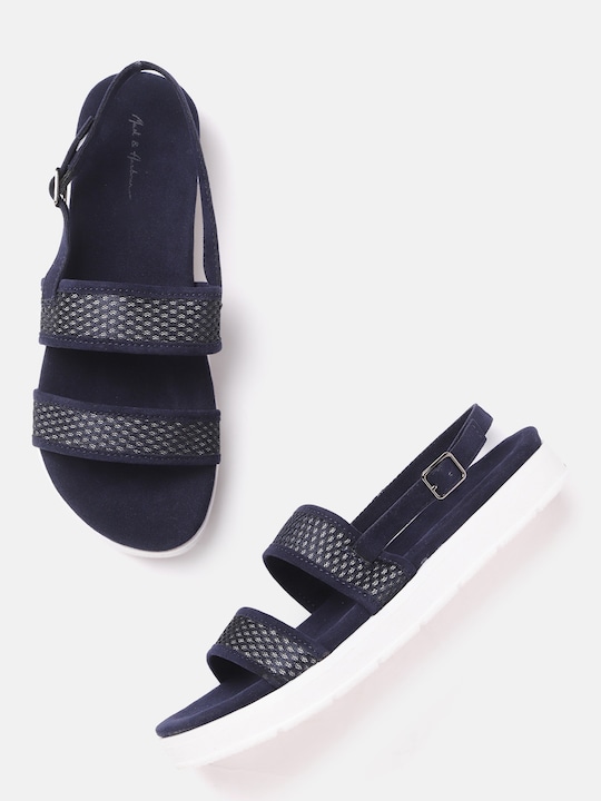 Mast & Harbour Women Blue Woven Design Open Toe Sandals