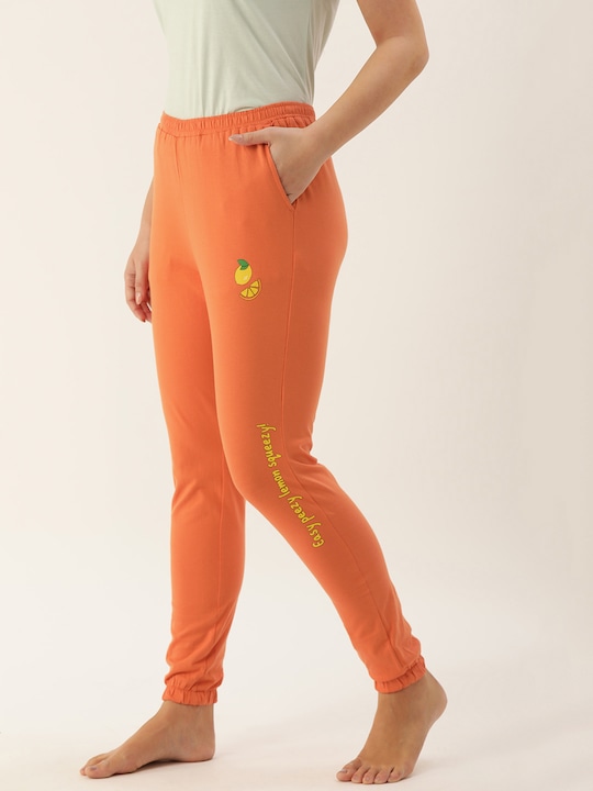 Dressberry  Women Printed Orange Track Pants