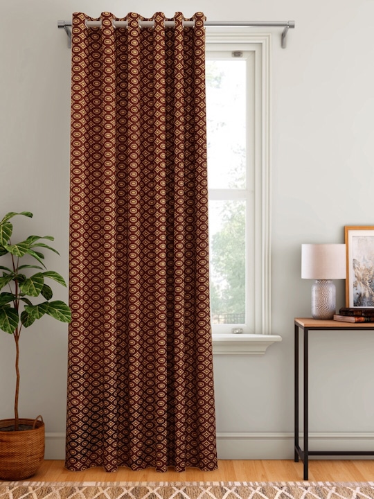 Aura Maroon Geometric Single Door Curtain