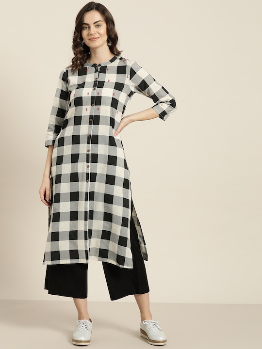 Sangria Women Checked Kurta with Palazzos