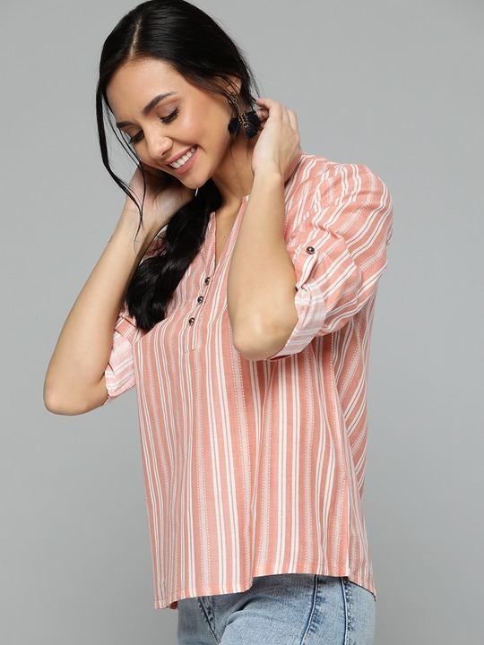 HERE&NOW Pure Cotton Striped Sleeves Top