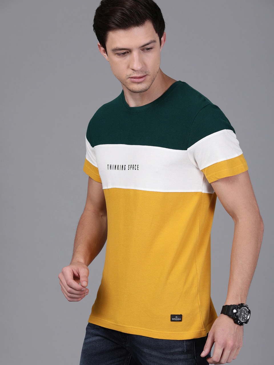 WROGN Men Slim Fit Round Neck Pure Cotton T-shirt