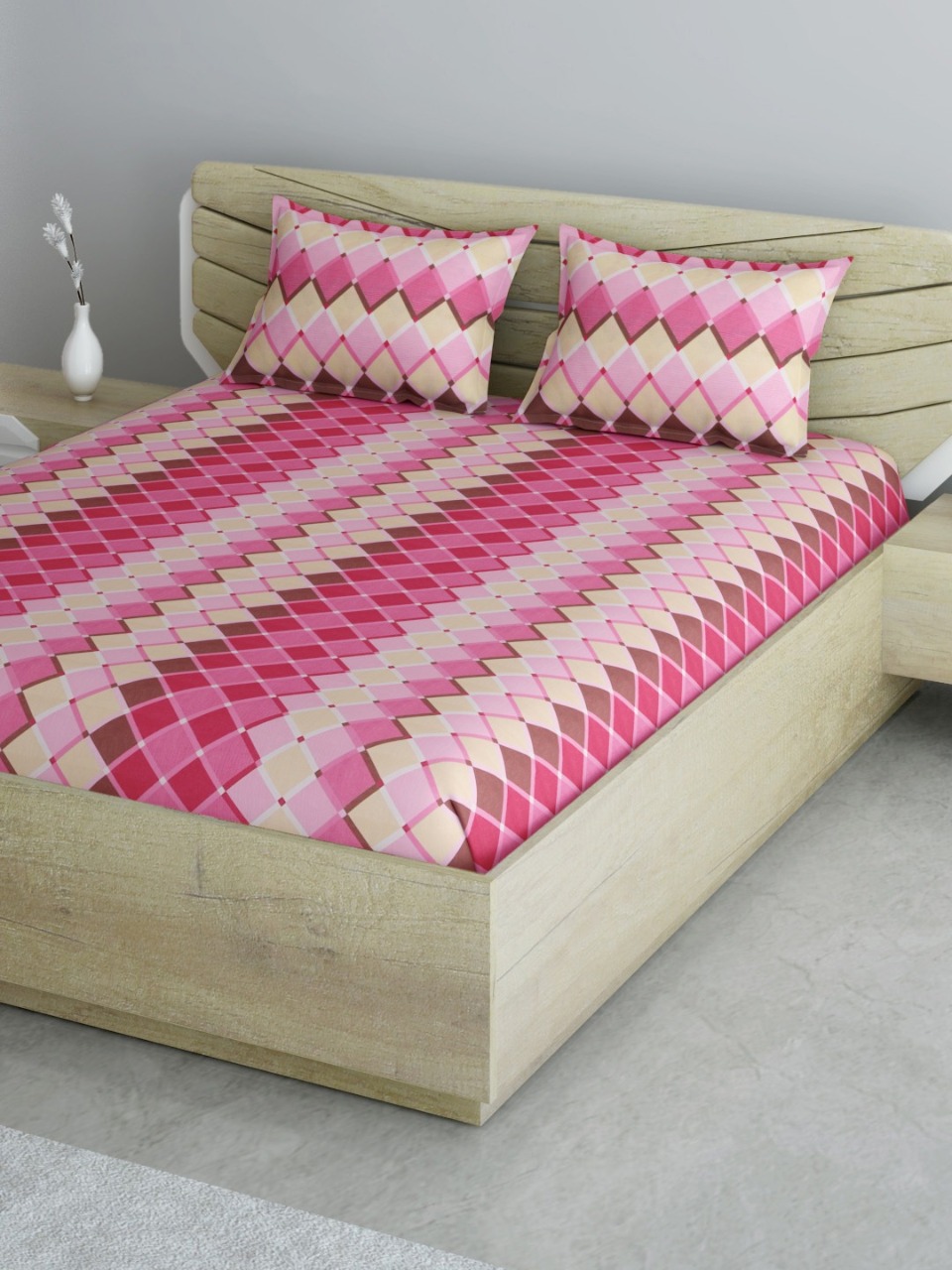 Aura Geometric Queen Bedsheet with 2 Pillow Covers