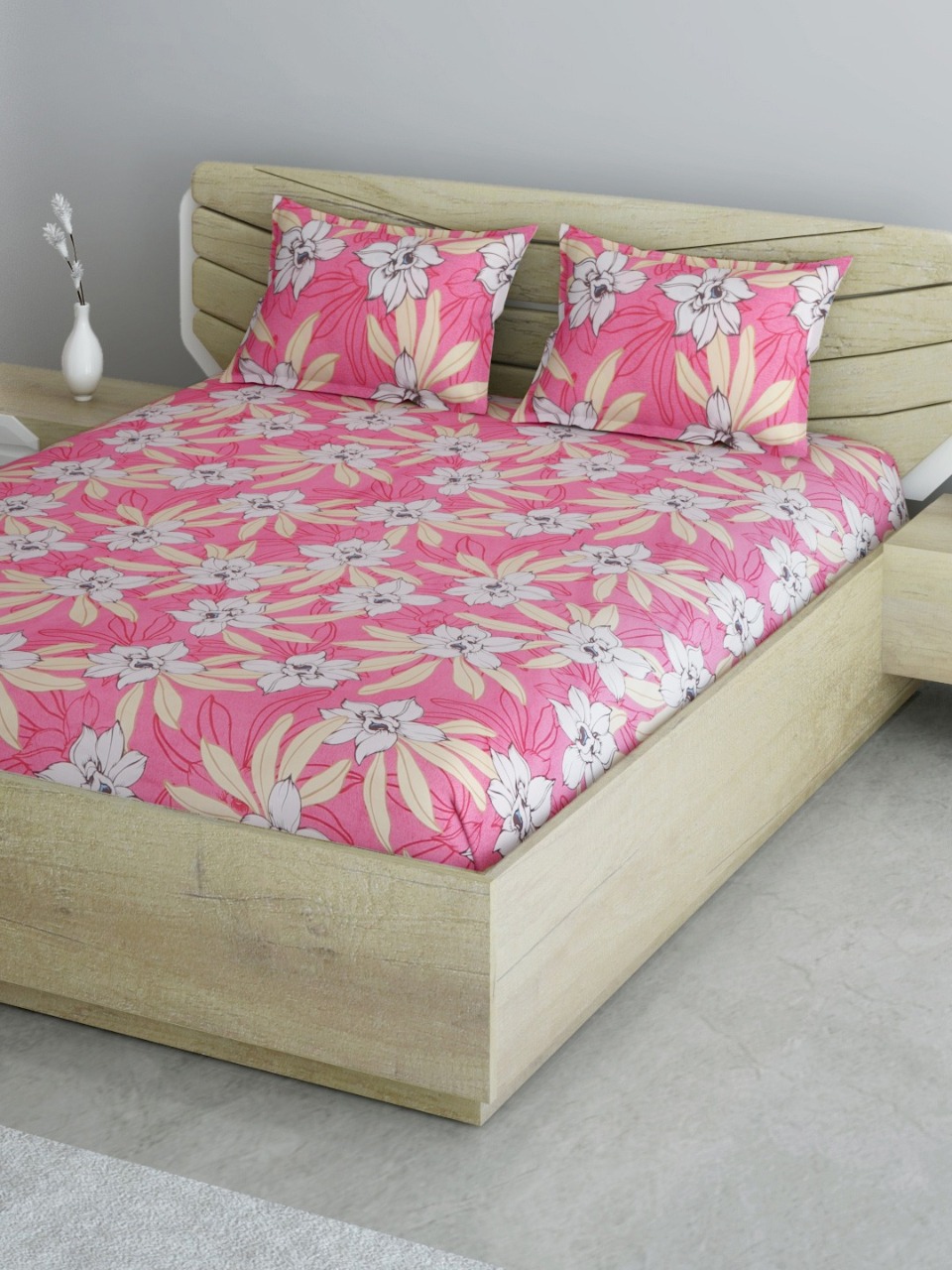 Aura Floral Queen Bedsheet with 2 Pillow Covers