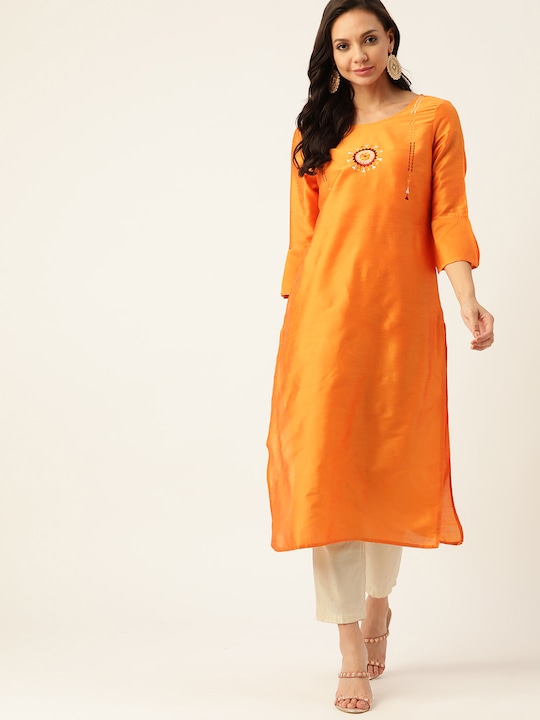 all about you Women Ethnic Motifs Bell Sleeves Thread Work Kurta