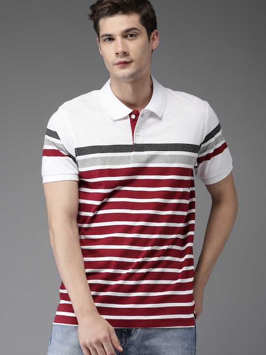  Moda Rapido Men Striped Polo Collar Pure Cotton T-shirt