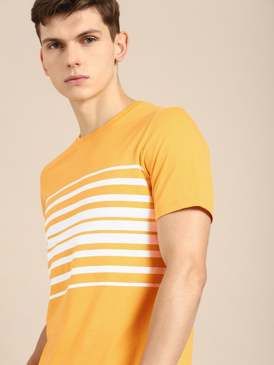 ether Men Striped Round Neck Pure Cotton T-shirt