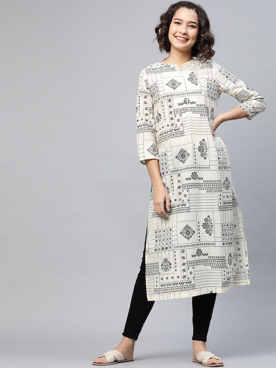  HERE&NOW Women Cotton Ethnic Motifs Printed Straight Kurta