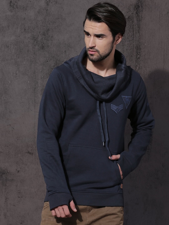 Roadster Men Navy Blue Solid Sweatshirt