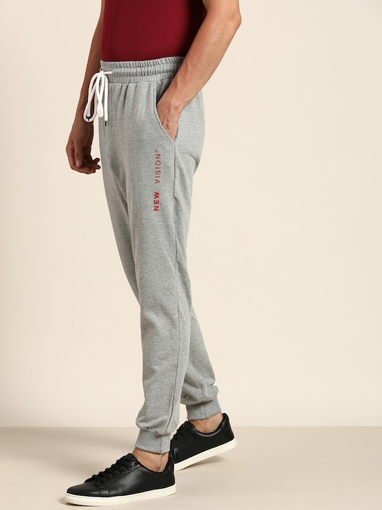 ether Men Grey Melange Solid Track Pant