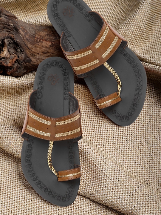 House of Pataudi Men Braided Handcrafted Comfort Sandals