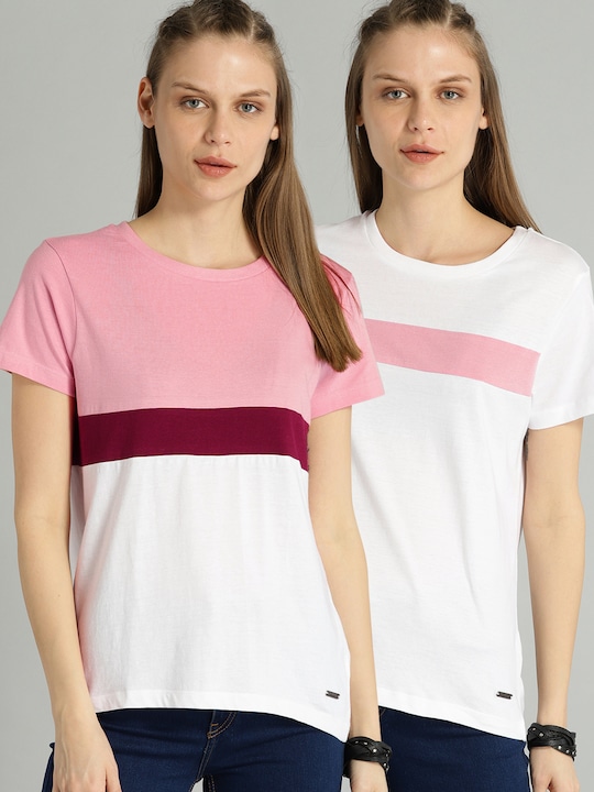 Roadster Women Pack of 2 Round Neck Pure Cotton T-shirts