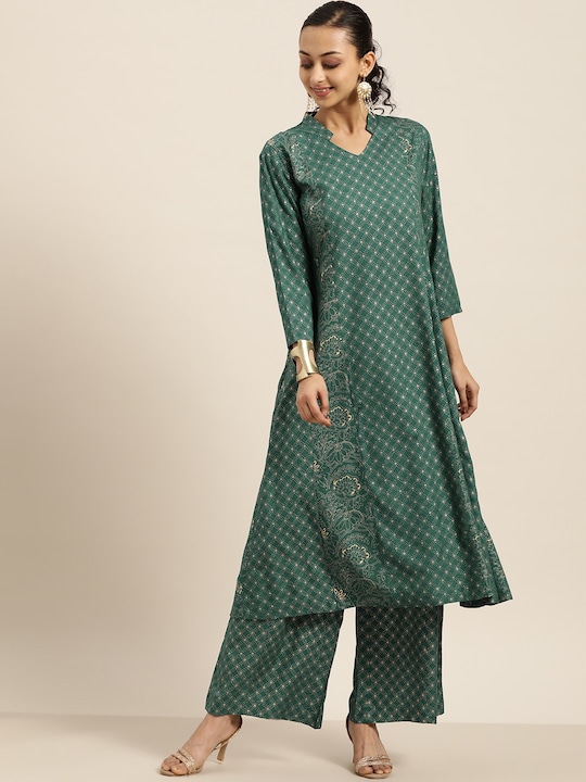 Sangria Women Printed A-Line Kurta with Palazzos