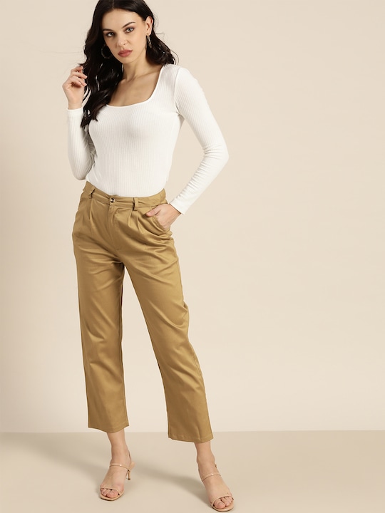 all about you Women Regular Fit Solid Cropped Trousers