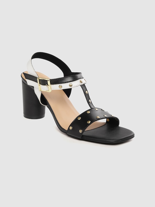 Mast & Harbour Black & White Riveted Block Heels