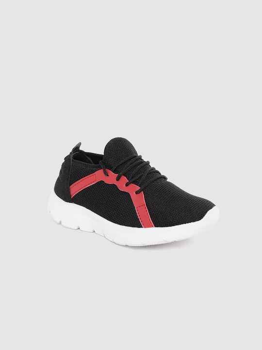 YK Boys Black & Red Woven Design Sneakers