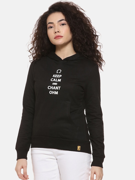 Campus Sutra Women Typography Printed Hooded Sweatshirt