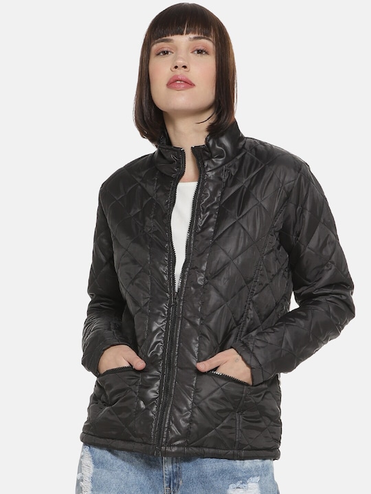 Campus Sutra Women Solid Quilted Jacket