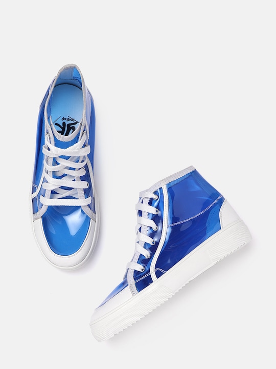 YK Girls Blue & White Transparent Mid-Top Sneakers