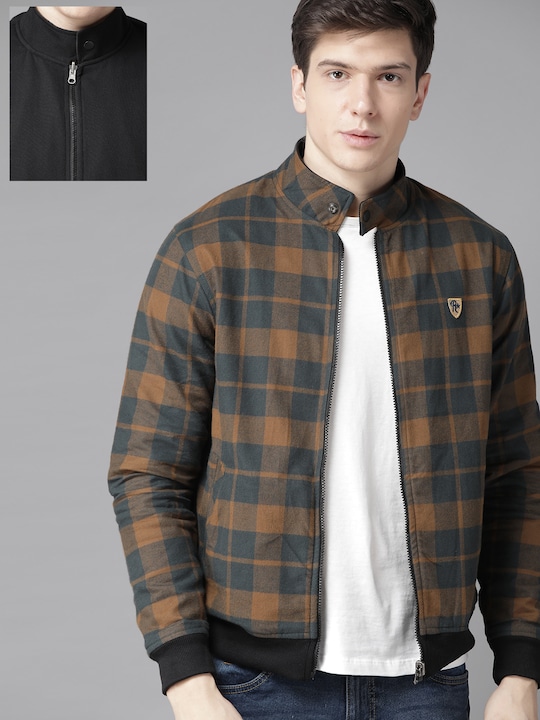 Roadster Men Checked Reversible Bomber Jacket