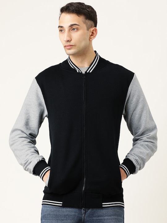 Campus Sutra Men Black Solid Varsity Jacket