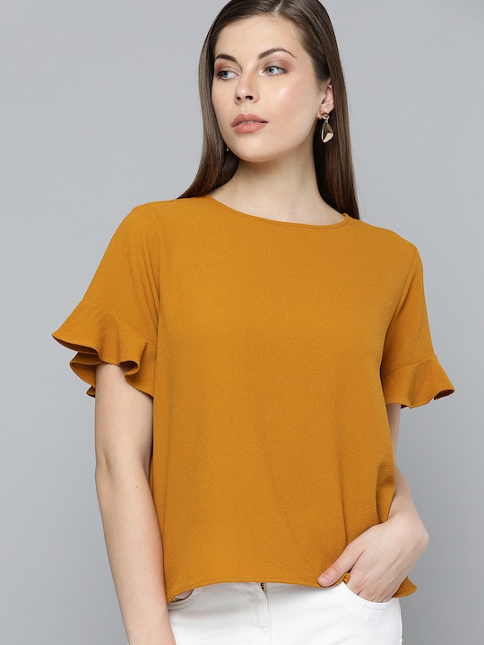 Chemistry Women Solid Top with Ruffled Sleeves