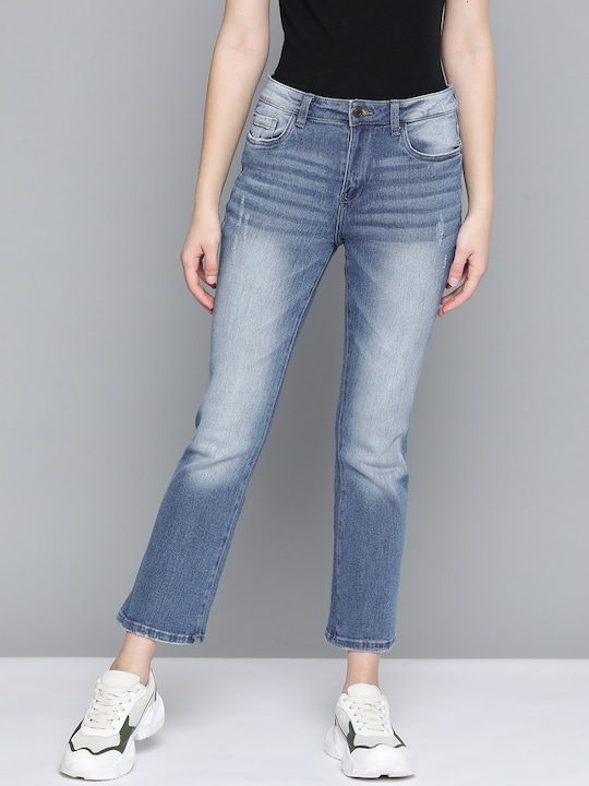 Harvard Women Bootcut Heavy Fade Stretchable Cropped Jeans