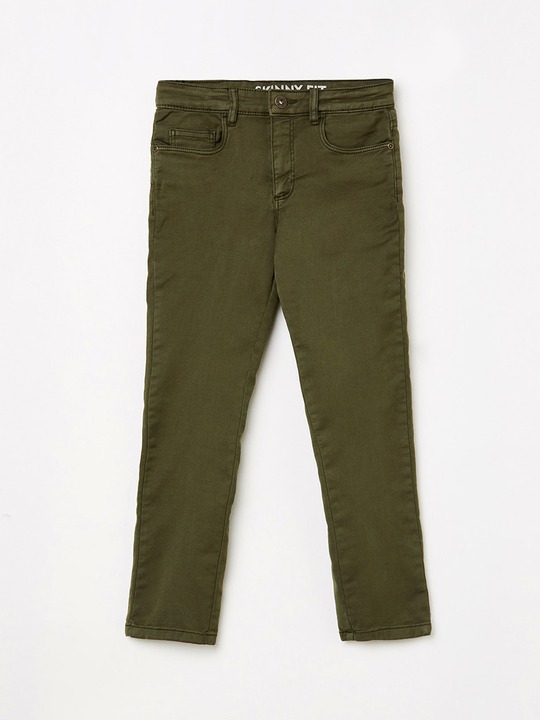 Bossini Girls Olive Green Regular Fit Solid Regular Trousers