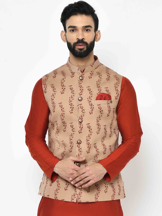 KISAH Men Printed Nehru Jacket