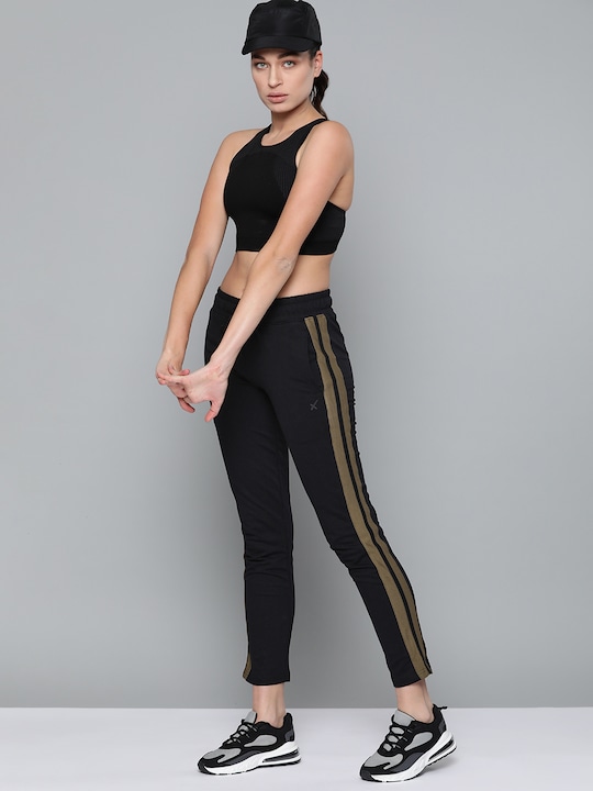 HRX by Hrithik Roshan Women Pure Cotton Solid Track Pants With Side Stripe Detail