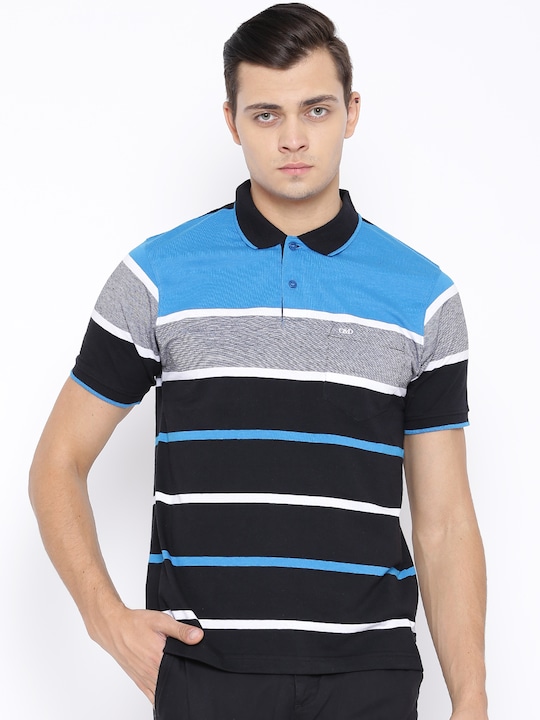 Cloak & Decker by Monte Carlo Black & Blue Striped Polo T-shirt