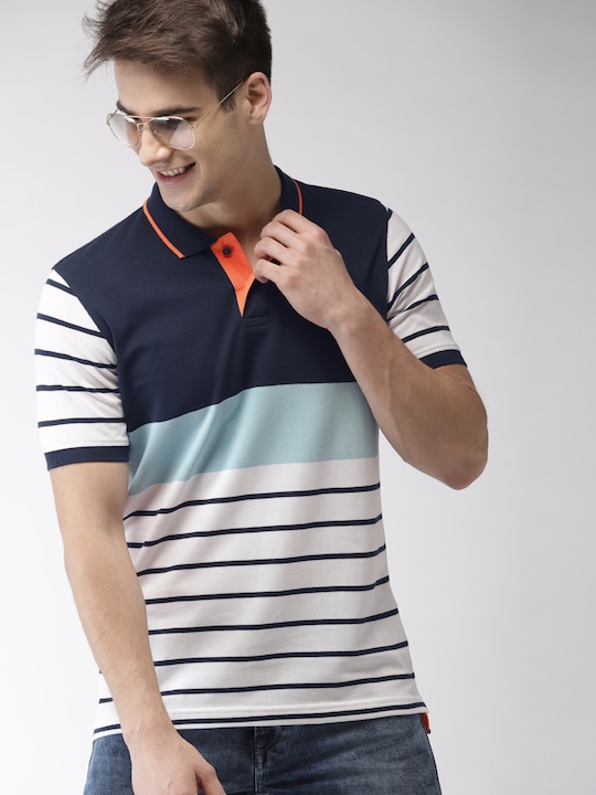 Mast & Harbour Men Striped Polo Collar T-shirt