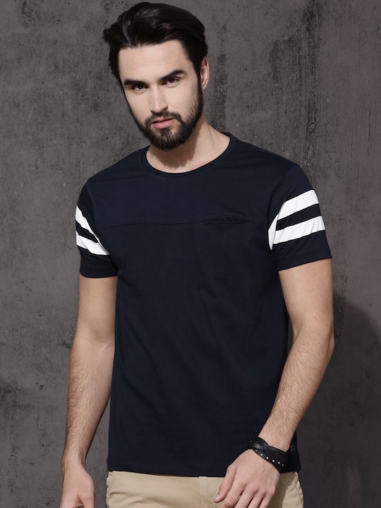 Roadster Men Solid Round Neck Pure Cotton T-shirt