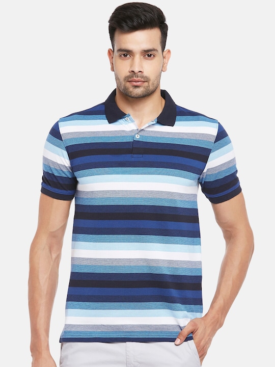 BYFORD by Pantaloons Men Striped Polo Collar Slim Fit T-shirt