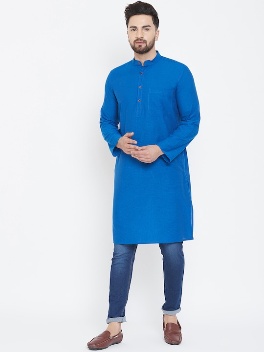 even Men Blue Solid Straight Kurta