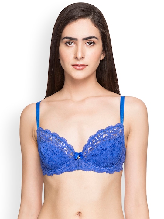 Candyskin Blue Lace Underwired Non Padded Demi Bra 