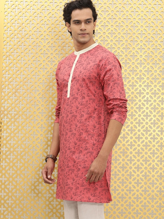 Ode by House of Pataudi Men Floral Printed Pure Cotton Kurta