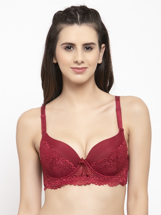 Buy Quttos Maroon Lace Underwired Lightly Padded Push Up Bra QT BR