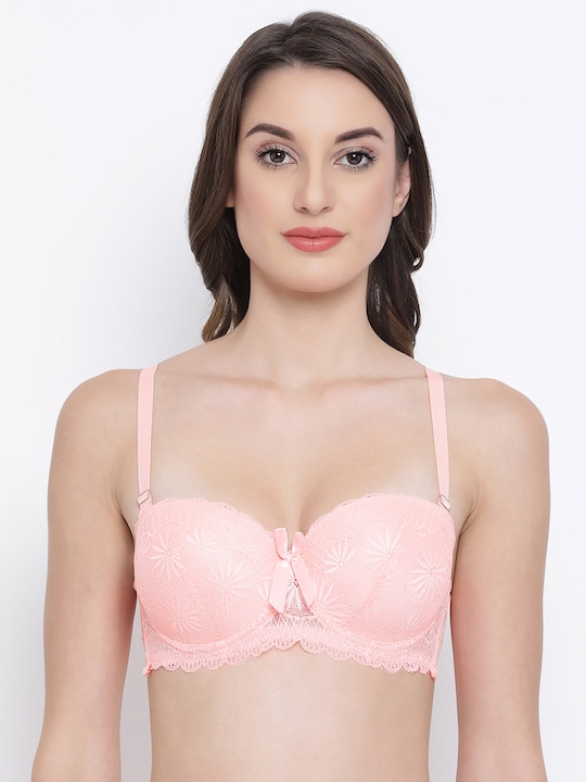 Clovia Orange Lace Padded Wired Balconette PushUp Bra