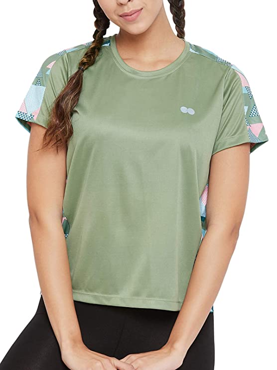 Clovia Women Polyester Activewear Printed Short Sleeve Sports T-Shirt