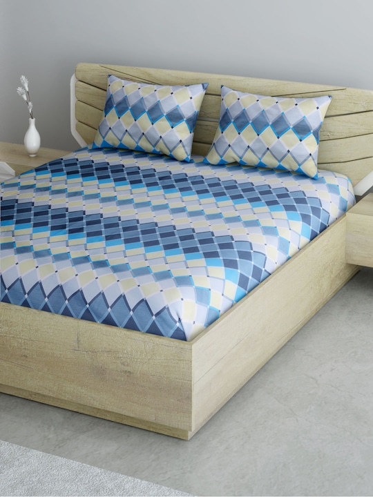 Aura Geometric 1 Queen Bedsheet with 2 Pillow Covers