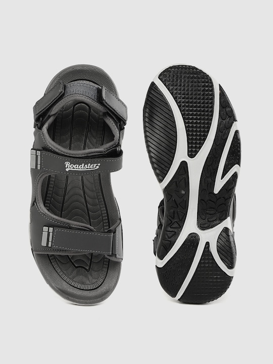 Roadster Men Charcoal Grey Solid Sports Sandals